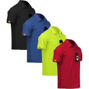 imageZITY 4 Pack Mens Polo Shirt Short Sleeve Sports Golf Tennis TShirt Athletic Collared Tactical ShirtsBlue Black Lemongreen Red