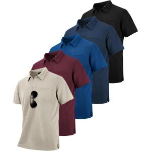 imageZITY 5 Pack Polo Shirts for Men with Pocket Dry Quickly Short Sleeve Athletic Outdoor Work Collared ShirtsBlackapricotwine Rednavyroyal Blue
