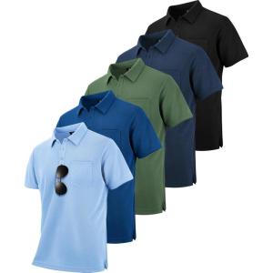 imageZITY 5 Pack Polo Shirts for Men with Pocket Dry Quickly Short Sleeve Athletic Outdoor Work Collared ShirtsBlackarny Greennavylight Blueroyal Blue