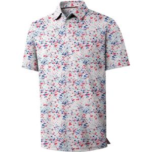 imageZITY Mens Golf Shirts Short Sleeve Print Patterns Performance Moisture Wicking Polo ShirtBlue Pink Splatters Paint