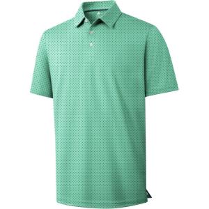 imageZITY Mens Golf Shirts Short Sleeve Print Patterns Performance Moisture Wicking Polo ShirtGreen Wave Point
