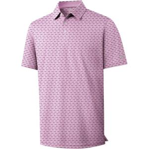 imageZITY Mens Golf Shirts Short Sleeve Print Patterns Performance Moisture Wicking Polo ShirtPink Fish Bones