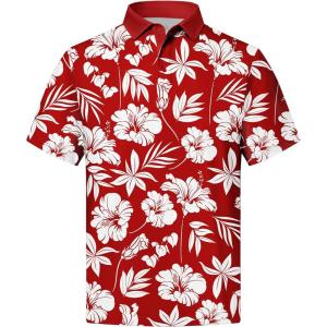 imageZITY Mens Golf Shirts Short Sleeve Print Patterns Performance Moisture Wicking Polo ShirtRed Flower