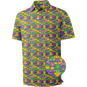 imageZITY Mens Golf Shirts Short Sleeve Print Patterns Performance Moisture Wicking Polo ShirtYellow Purple Bikini