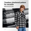 imageZITY Boys Flannel Jacket Sherpa Lined Hoodies Zip Up Fleece Plaid Shirt Unisex Winter Coat Kids Outerwear 615 YearsBlack White