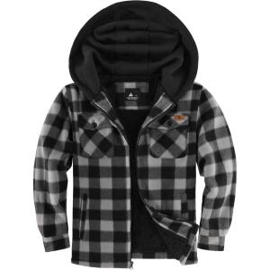 imageZITY Boys Flannel Jacket Sherpa Lined Hoodies Zip Up Fleece Plaid Shirt Unisex Winter Coat Kids Outerwear 615 YearsDark Grey