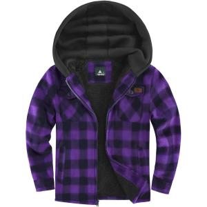 imageZITY Boys Flannel Jacket Sherpa Lined Hoodies Zip Up Fleece Plaid Shirt Unisex Winter Coat Kids Outerwear 615 YearsPurple