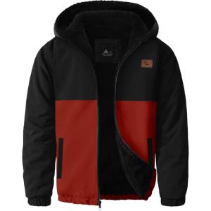 imageZITY Boys Fleece Jacket Sherpa Lined Hoodie Zip Up Sweatshirt Warm Outerwear Winter Coat for Kids 615 YearsBlack Red