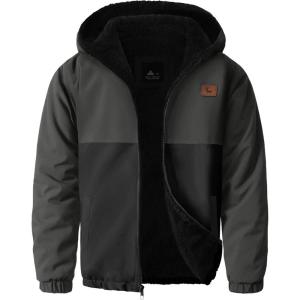 imageZITY Boys Fleece Jacket Sherpa Lined Hoodie Zip Up Sweatshirt Warm Outerwear Winter Coat for Kids 615 YearsGrey Black