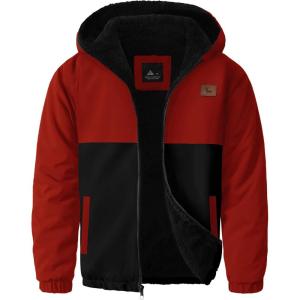 imageZITY Boys Fleece Jacket Sherpa Lined Hoodie Zip Up Sweatshirt Warm Outerwear Winter Coat for Kids 615 YearsRed Black