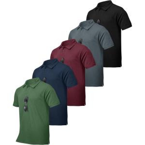 imageZITY 5 Pack Tactical Polo Shirts for Men Golf Shirt Short Sleeve Athletic Performance Moisture Wicking Work Outdoor TshirtsBlack Gray Navy Green Red