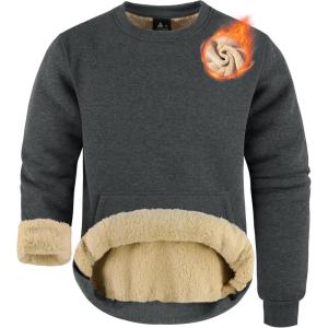 imageZITY Mens Crewneck Sweatshirt Heavyweight Fleece Sweatshirts Kangaroo Pocket Thick Winter Sherpa Lined Long Sleeve PulloverGrey