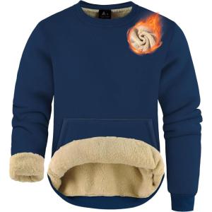 imageZITY Mens Crewneck Sweatshirt Heavyweight Fleece Sweatshirts Kangaroo Pocket Thick Winter Sherpa Lined Long Sleeve PulloverNavy