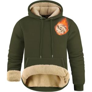 imageZITY Mens Pullover Hoodie Sweatshirts Thick Sherpa Lined Kangaroo Pocket Winter Windproof Warm Fleece Hoodie AthleticArmy Green