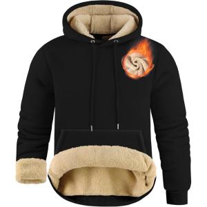 imageZITY Mens Pullover Hoodie Sweatshirts Thick Sherpa Lined Kangaroo Pocket Winter Windproof Warm Fleece Hoodie AthleticBlack