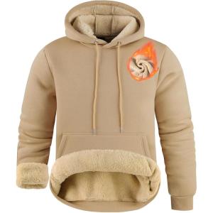 imageZITY Mens Pullover Hoodie Sweatshirts Thick Sherpa Lined Kangaroo Pocket Winter Windproof Warm Fleece Hoodie AthleticLight Brown