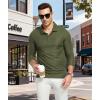 imageMens Long Sleeve Polo Shirts 3 Button Down with Pocket Classic Golf Breathable Solid Color Designed Collared Casual TeeArmy Green