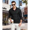 imageMens Long Sleeve Polo Shirts 3 Button Down with Pocket Classic Golf Breathable Solid Color Designed Collared Casual TeeBlack