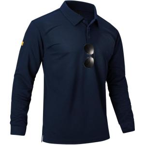 imageMens Long Sleeve Polo Shirts 3 Button Down with Pocket Classic Golf Breathable Solid Color Designed Collared Casual TeeBlue