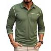 imageZITY Mens Casual Long Sleeve Polo Shirts Classic Button Cotton Work TShirt Collared Basic Golf Shirt with PocketArmy Green