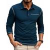 imageZITY Mens Casual Long Sleeve Polo Shirts Classic Button Cotton Work TShirt Collared Basic Golf Shirt with PocketDark Teal Blue