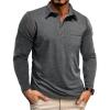 imageZITY Mens Casual Long Sleeve Polo Shirts Classic Button Cotton Work TShirt Collared Basic Golf Shirt with PocketGrey