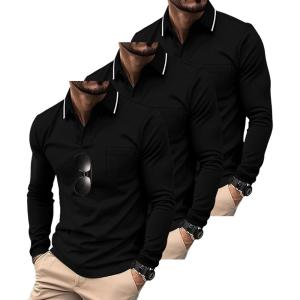 imageZITY 3 Pack Men Polo Shirts Long Sleeve with Pocket Golf Shirts Shirts for Men Casual Work Athletic Collared TShirtsBlack Black Black