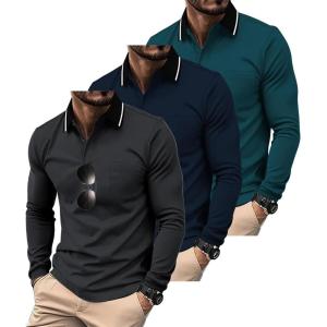 imageZITY 3 Pack Men Polo Shirts Long Sleeve with Pocket Golf Shirts Shirts for Men Casual Work Athletic Collared TShirtsGrey Navy Duckblue