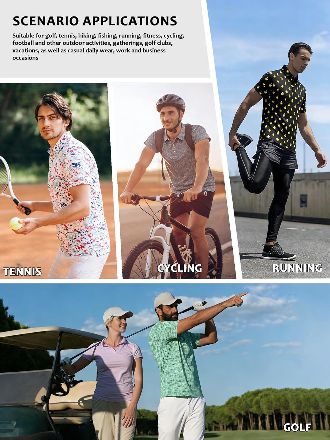 imageZITY Select Golf Shirts for Men Short Sleeve UPF 50 Print Performance Polo Moisture Wicking Funny Golf Collared ShirtsDark Green Octagram