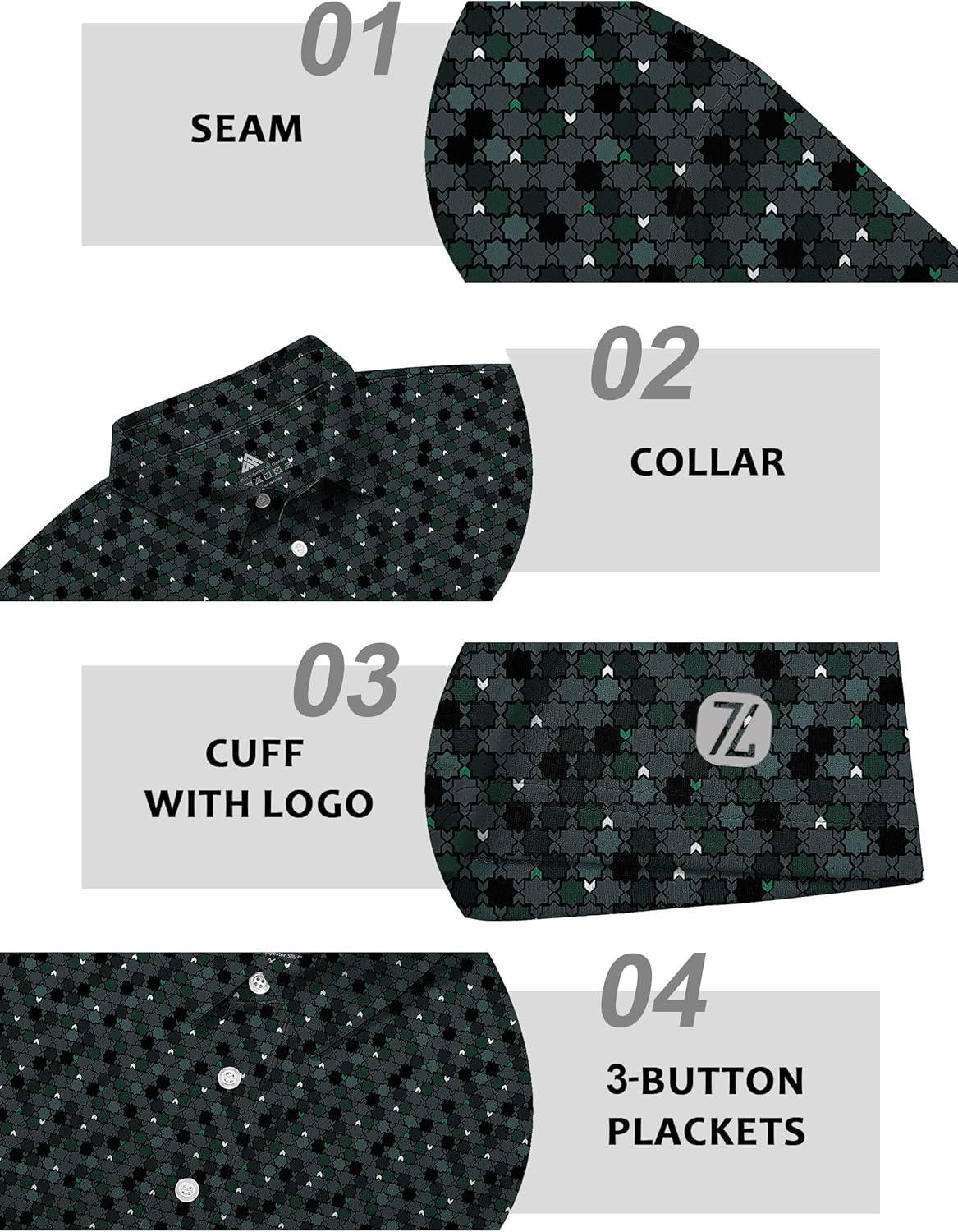 imageZITY Select Golf Shirts for Men Short Sleeve UPF 50 Print Performance Polo Moisture Wicking Funny Golf Collared ShirtsDark Green Octagram