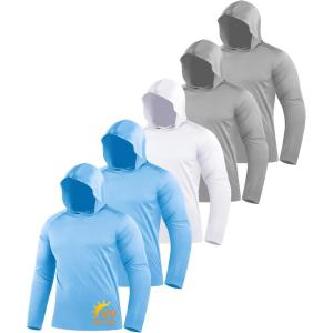imageZITY 5 Pack Mens Sun Protection Long Sleeve Hoodie Shirts UPF 50 Fishing Shirts Lightweight Athletic Rash Guard Sweatshirts2 LightblueWhite2 Light Gray
