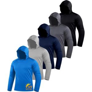 imageZITY 5 Pack Mens Sun Protection Long Sleeve Hoodie Shirts UPF 50 Fishing Shirts Lightweight Athletic Rash Guard SweatshirtsAzureLightgrayDarkblueBlackDarkgray