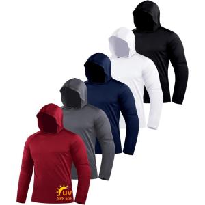 imageZITY 5 Pack Mens Sun Protection Long Sleeve Hoodie Shirts UPF 50 Fishing Shirts Lightweight Athletic Rash Guard SweatshirtsDarkgrayDarkblueWhiteRedBlack