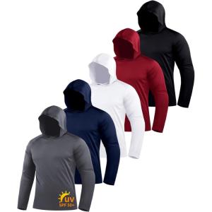 imageZITY 5 Pack Mens Sun Protection Long Sleeve Hoodie Shirts UPF 50 Fishing Shirts Lightweight Athletic Rash Guard SweatshirtsDarkred Gray Navy Black White