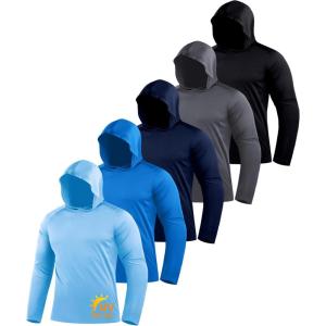 imageZITY 5 Pack Mens Sun Protection Long Sleeve Hoodie Shirts UPF 50 Fishing Shirts Lightweight Athletic Rash Guard SweatshirtsLightblueAzureDarkblueGrayBlack