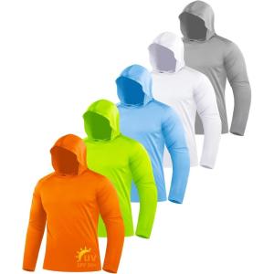 imageZITY 5 Pack Mens Sun Protection Long Sleeve Hoodie Shirts UPF 50 Fishing Shirts Lightweight Athletic Rash Guard SweatshirtsLightblueWhiteLightgrayOrangeFluorescent Green