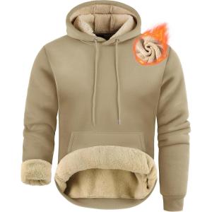 imageZITY Mens Sherpa Lined Hoodie Sweatshirts Heavy Pullover Kangaroo Pocket Winter Windproof Warm Fleece Hoodie AthleticLight Brown