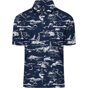 imageZITY Select Golf Shirts for Men Short Sleeve UPF 50 Print Performance Polo Moisture Wicking Funny Golf Collared ShirtsNavy Line Boat