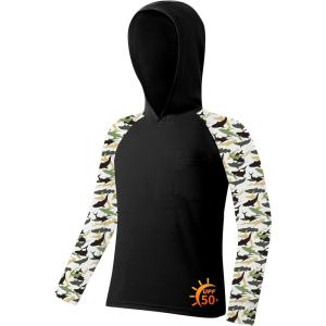 imageZITY Boys Rash Guard Hooded Fishing Shirt Kids UPF 50 Long Sleeve Sun Hoodie Youth UV Protection Beach Swim ShirtsBlack