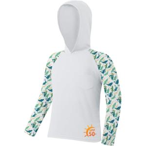 imageZITY Boys Rash Guard Hooded Fishing Shirt Kids UPF 50 Long Sleeve Sun Hoodie Youth UV Protection Beach Swim ShirtsBright White