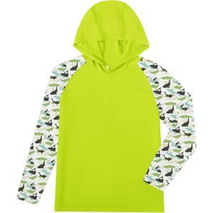 imageZITY Boys Rash Guard Hooded Fishing Shirt Kids UPF 50 Long Sleeve Sun Hoodie Youth UV Protection Beach Swim ShirtsFluorescent Green