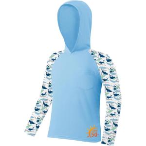 imageZITY Boys Rash Guard Hooded Fishing Shirt Kids UPF 50 Long Sleeve Sun Hoodie Youth UV Protection Beach Swim ShirtsLight Blue