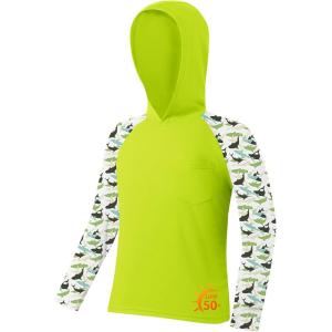 imageZITY Boys Rash Guard Hooded Fishing Shirt Kids UPF 50 Long Sleeve Sun Hoodie Youth UV Protection Beach Swim ShirtsNeon Green